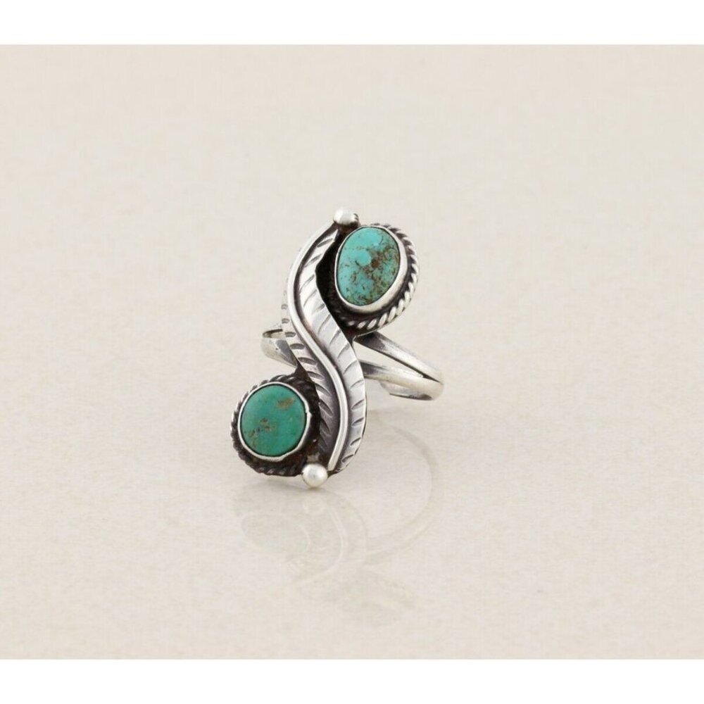 Sterling Silver Natural Blue and Green Turquoise Ring Size 6 - Picture 5 of 7